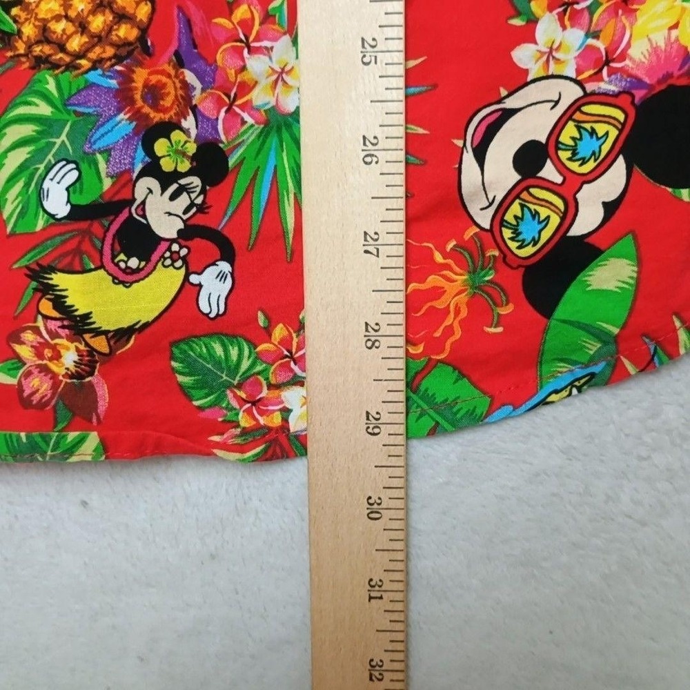 Disney Shirt Mens L Red Hawaiian Mickey Minnie Rayon Pineapple Button-Up Aloha - Picture 6 of 7